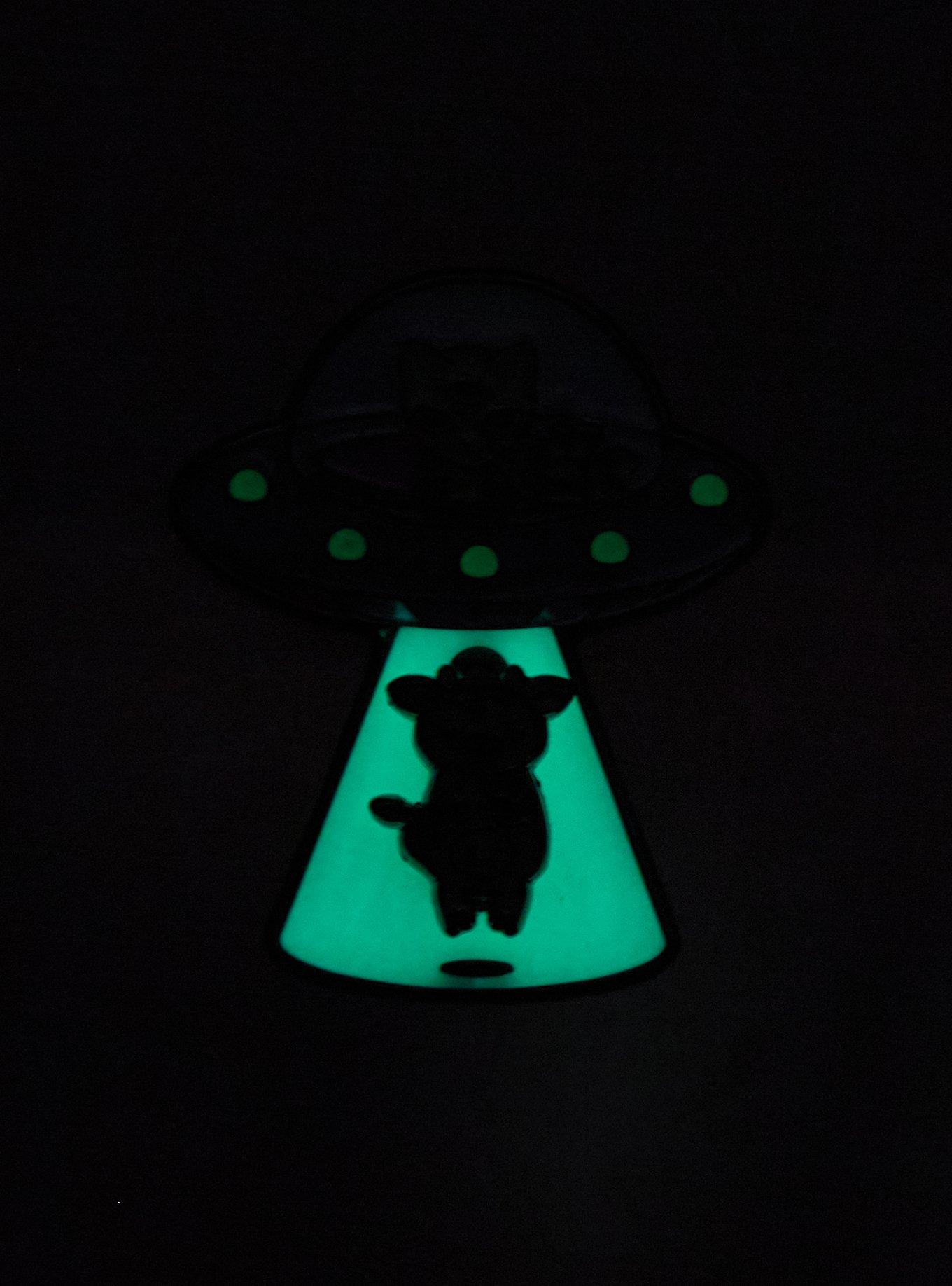 Cat Alien Cow Abduction Glow-In-The-Dark Enamel Pin, , alternate