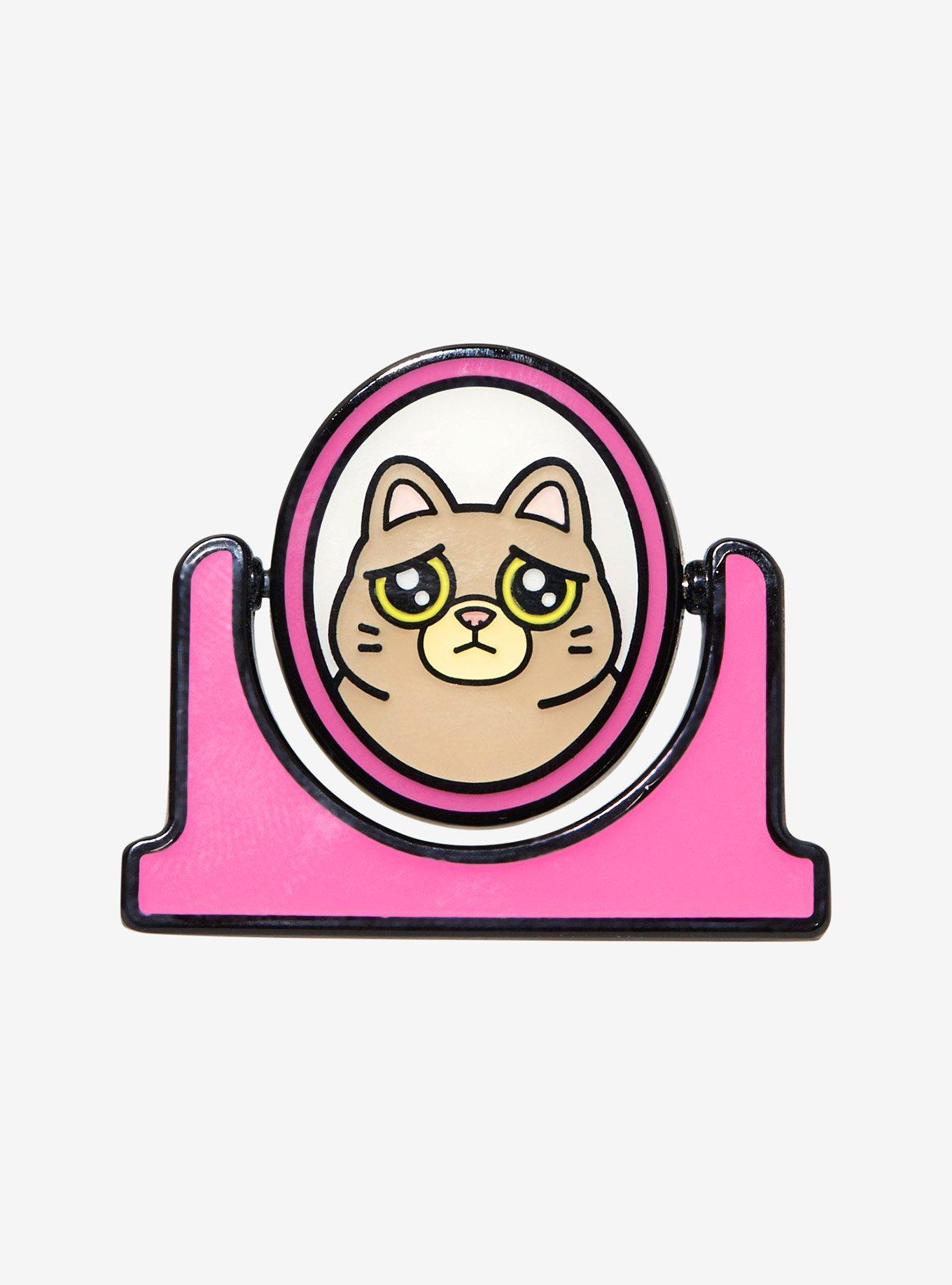 Cat Mirror Spinning Enamel Pin, , hi-res