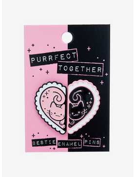 Pink & Black Cat Heart Best Friend Enamel Pin Set, , hi-res