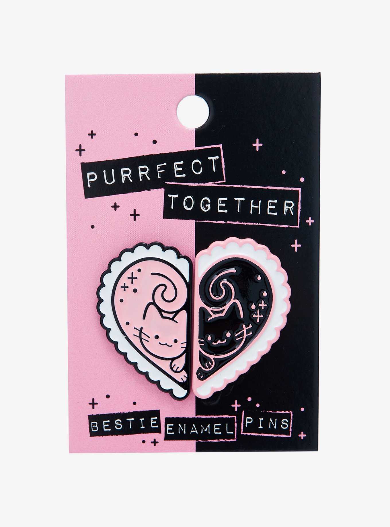 Pink & Black Cat Heart Best Friend Enamel Pin Set, , hi-res