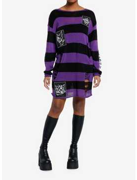 Kuromi Patches Stripe Girls Knit Sweater Dress, , hi-res