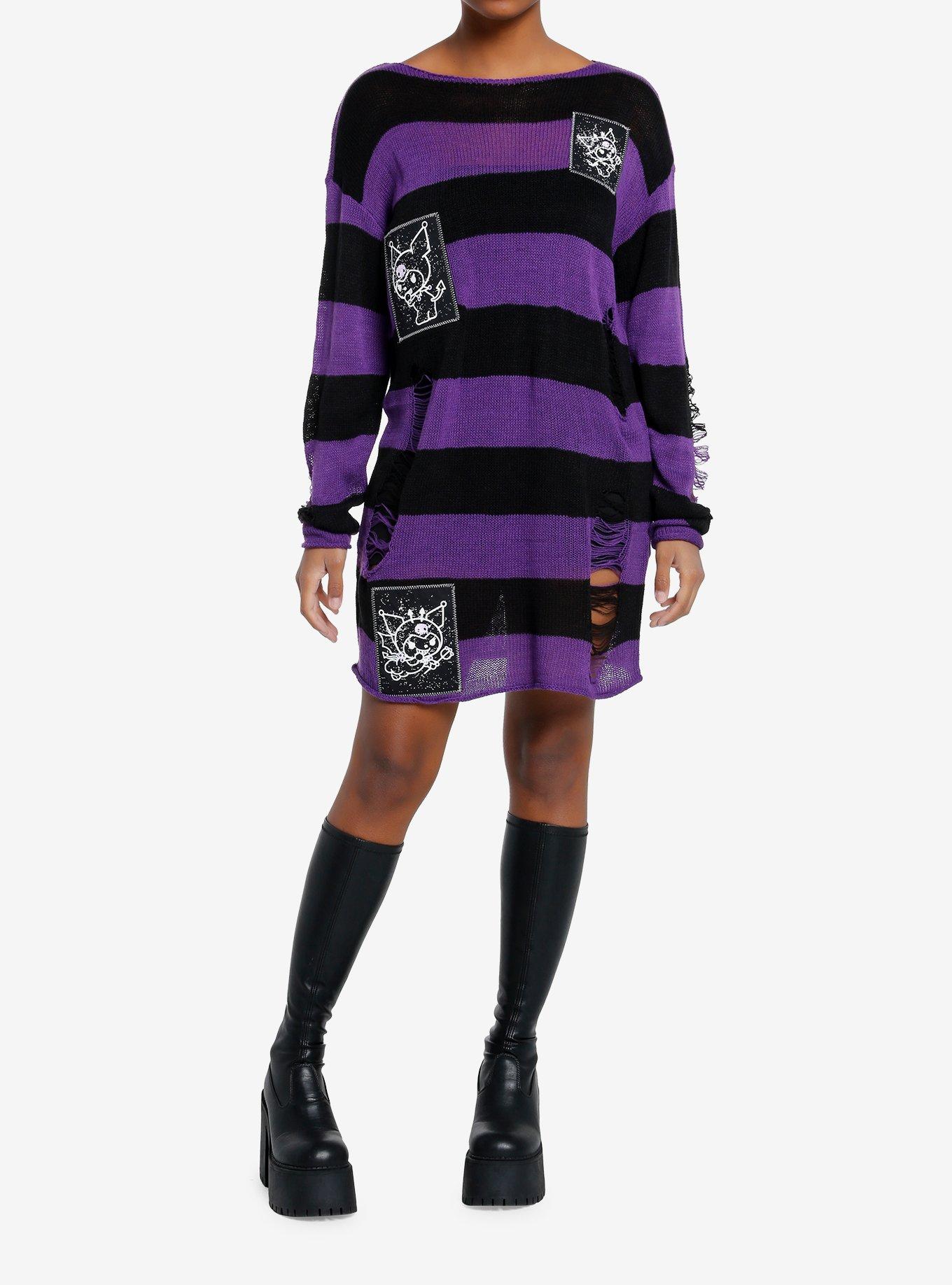 Kuromi Patches Stripe Girls Knit Sweater Dress, , hi-res