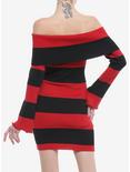 Black & Red Stripe Off-The-Shoulder Long-Sleeve Dress, BLACK, alternate