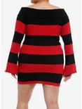 Black & Red Stripe Off-The-Shoulder Long-Sleeve Dress Plus Size, BLACK, alternate