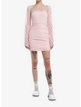 Daisy Street Pink Lace Ruched Bell Sleeve Dress, , hi-res