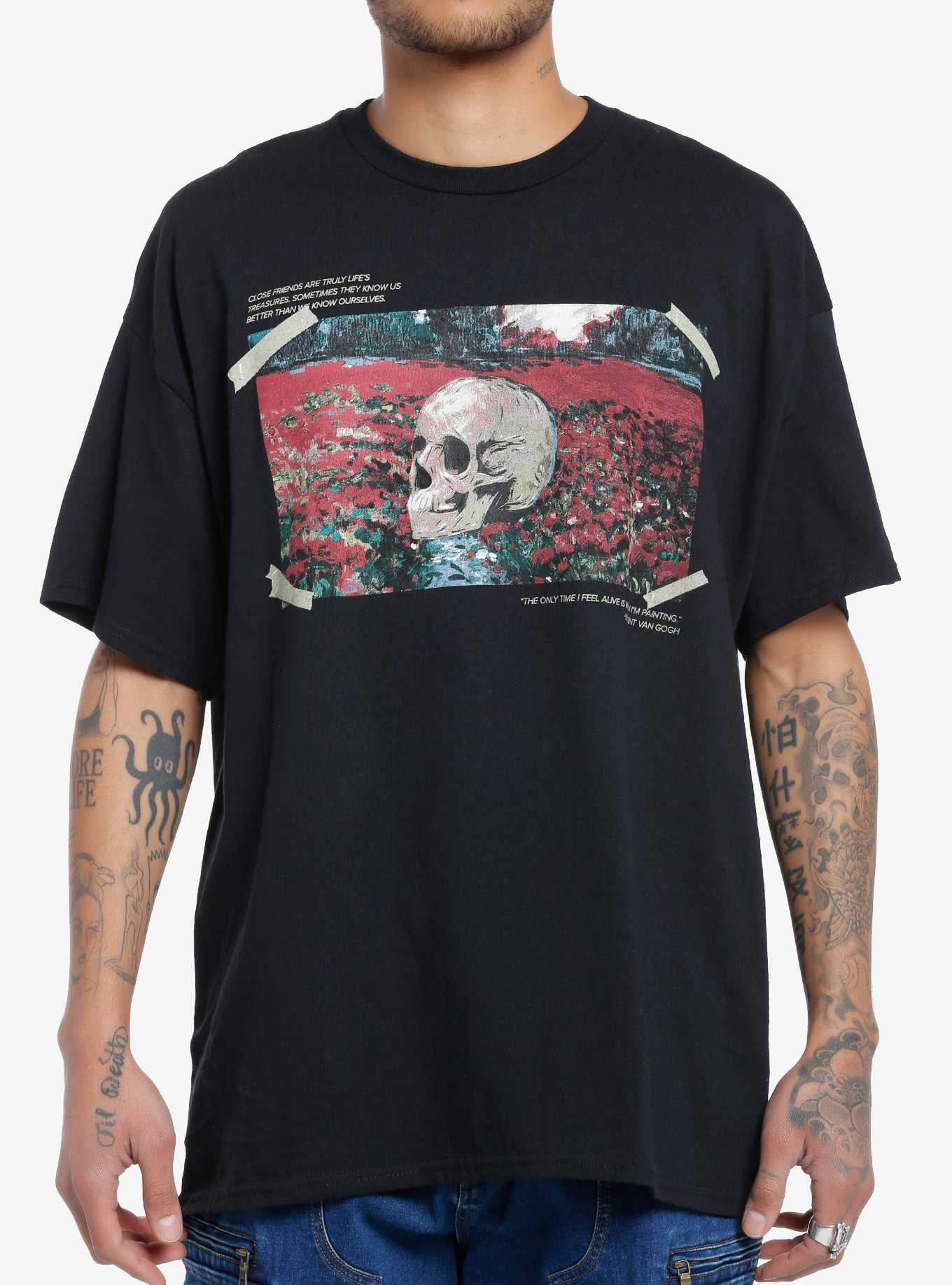 Social Collision® Van Gogh's Skull With Flowers Oversized T-Shirt, , hi-res