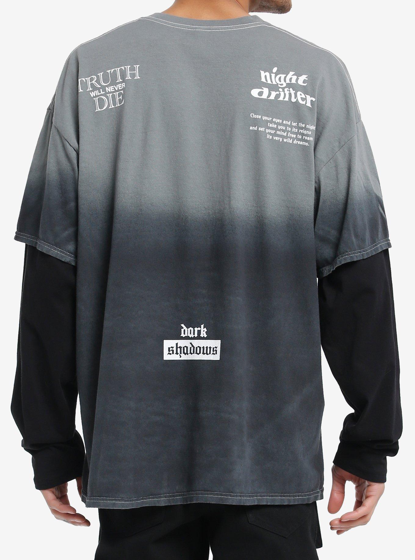 Social Collision Skulls Oversized TwoferLong-Sleeve T-Shirt, BLACK, alternate