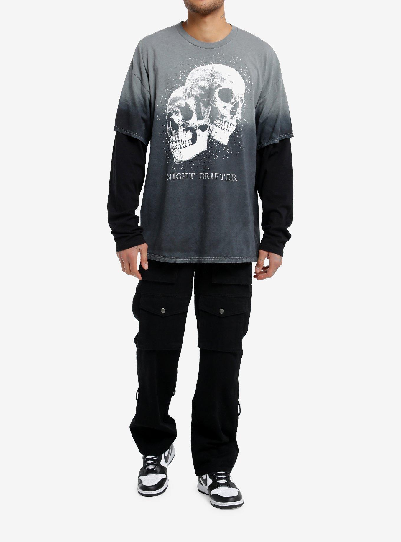 Social Collision® Skulls Oversized Long-Sleeve Twofer, BLACK, alternate