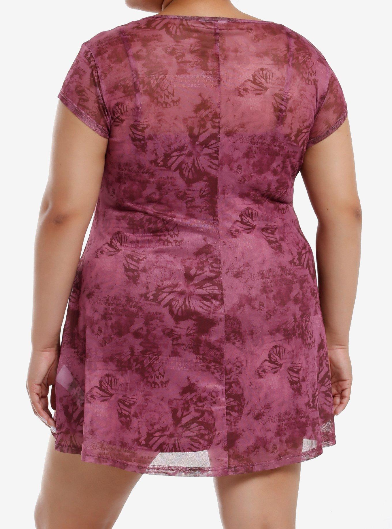 Pink Butterfly Cutout Mesh Mini Dress Plus Size