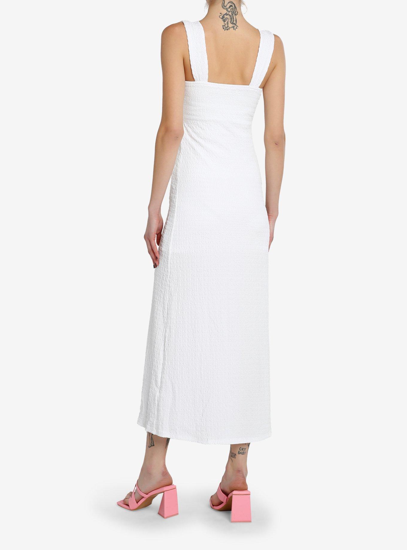 White Textured Slit Maxi Dress, , hi-res