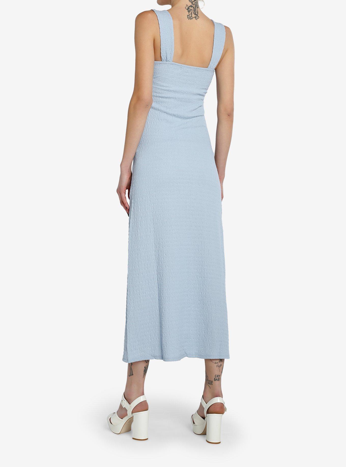 Light Blue Textured Slit Maxi Dress, BLUE, alternate