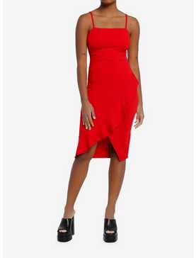 Cosmic Aura Red Asymmetrical Ruffle Wrap Dress, , hi-res
