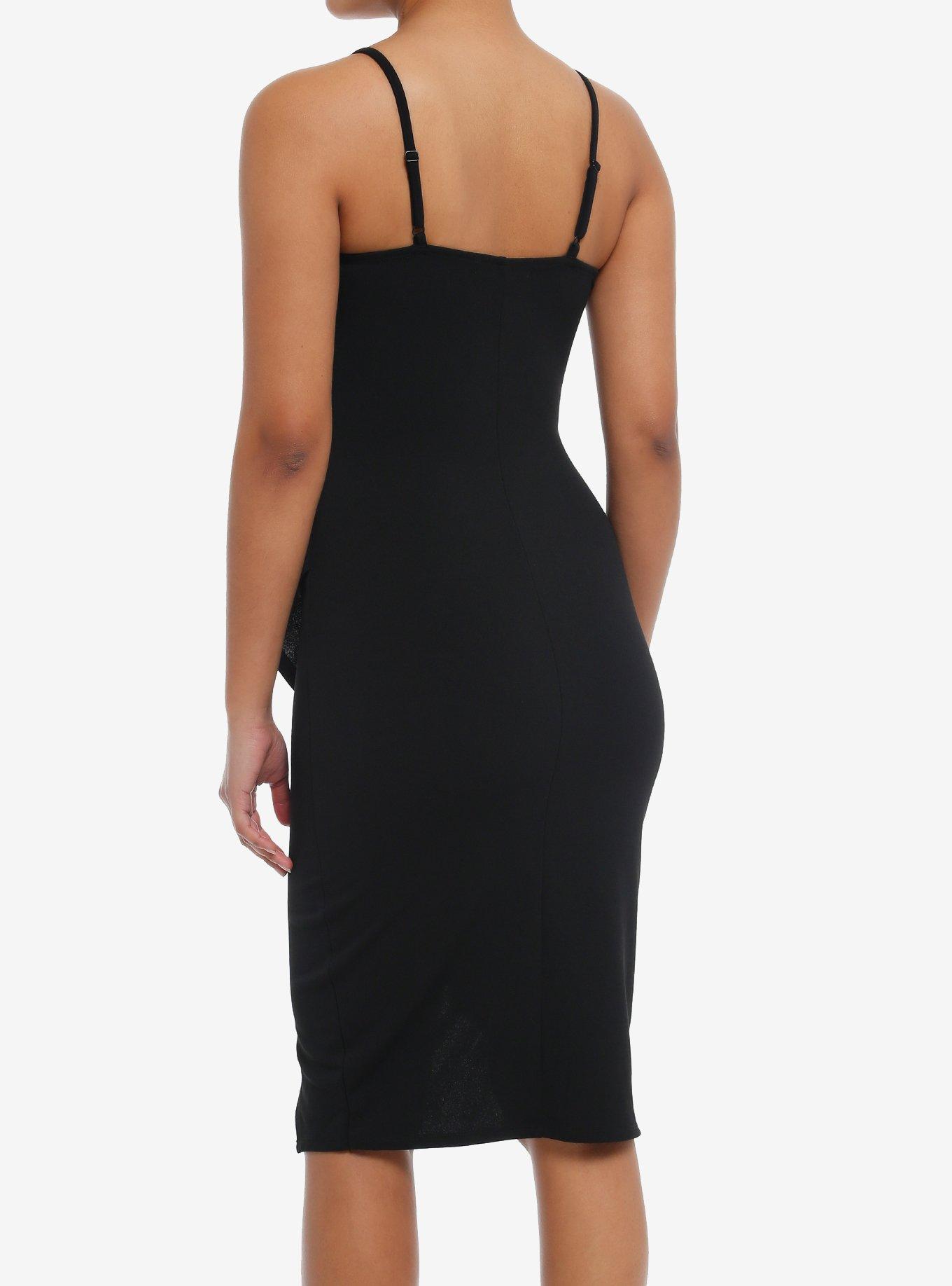 Cosmic Aura® Black Asymmetrical Ruffle Wrap Dress