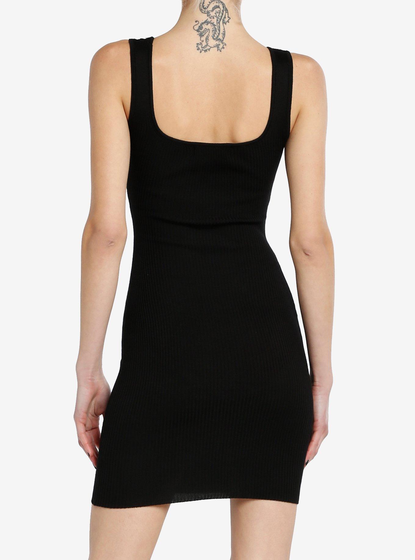 Black Rosette Ribbed Bodycon Dress, , hi-res