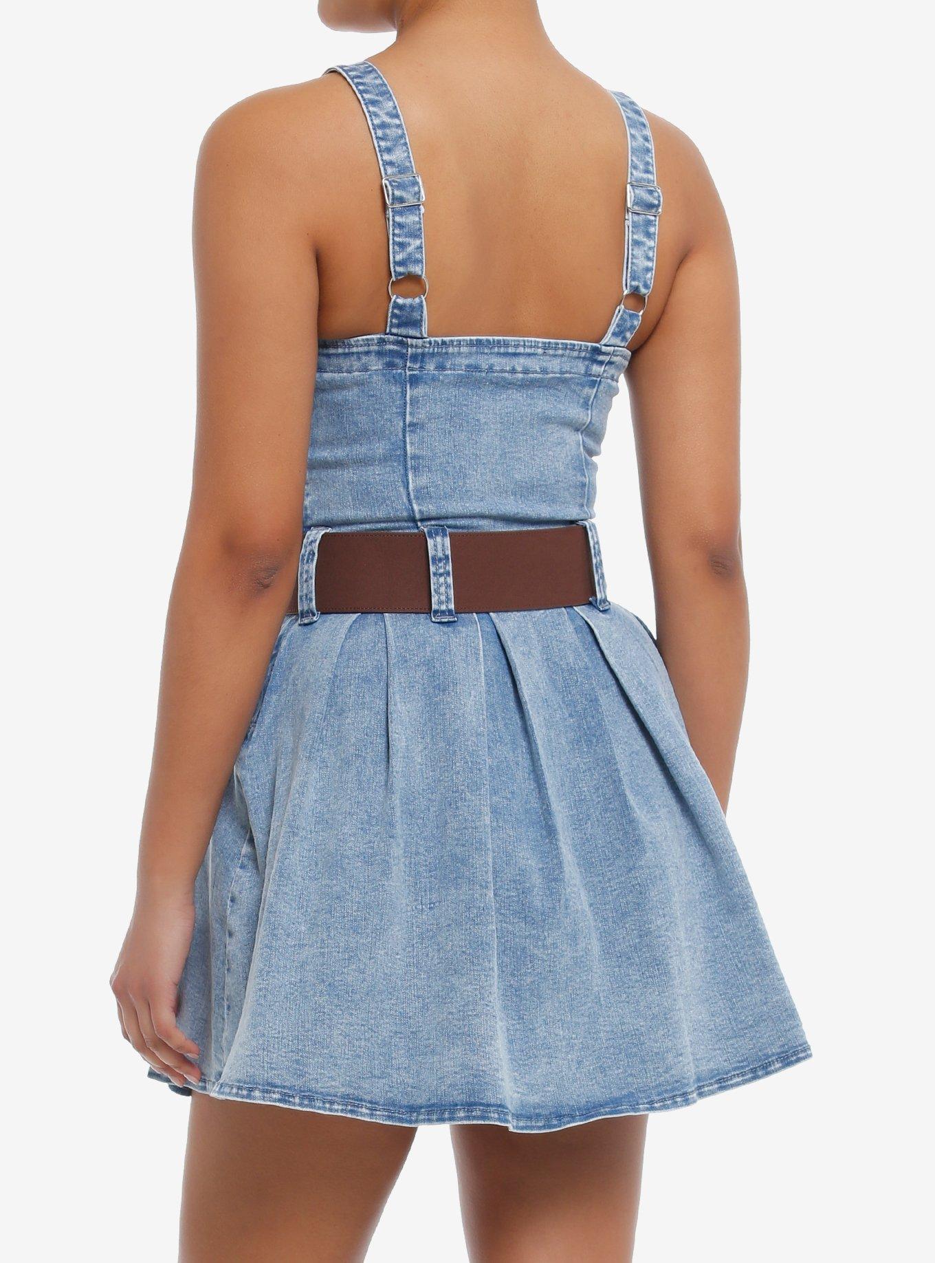 Sweet Society® Brown Lace-Up Belted Denim Dress, INDIGO, alternate