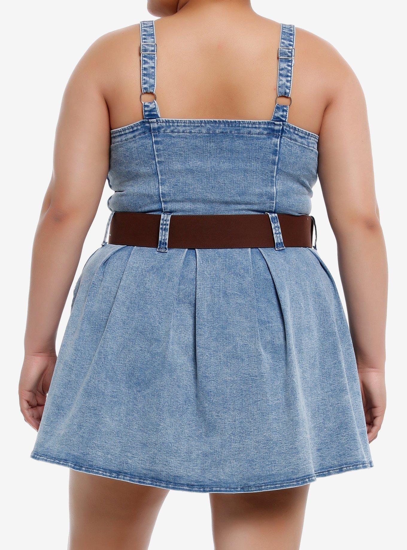 Sweet Society® Brown Lace-Up Belted Denim Dress Plus Size, INDIGO, alternate