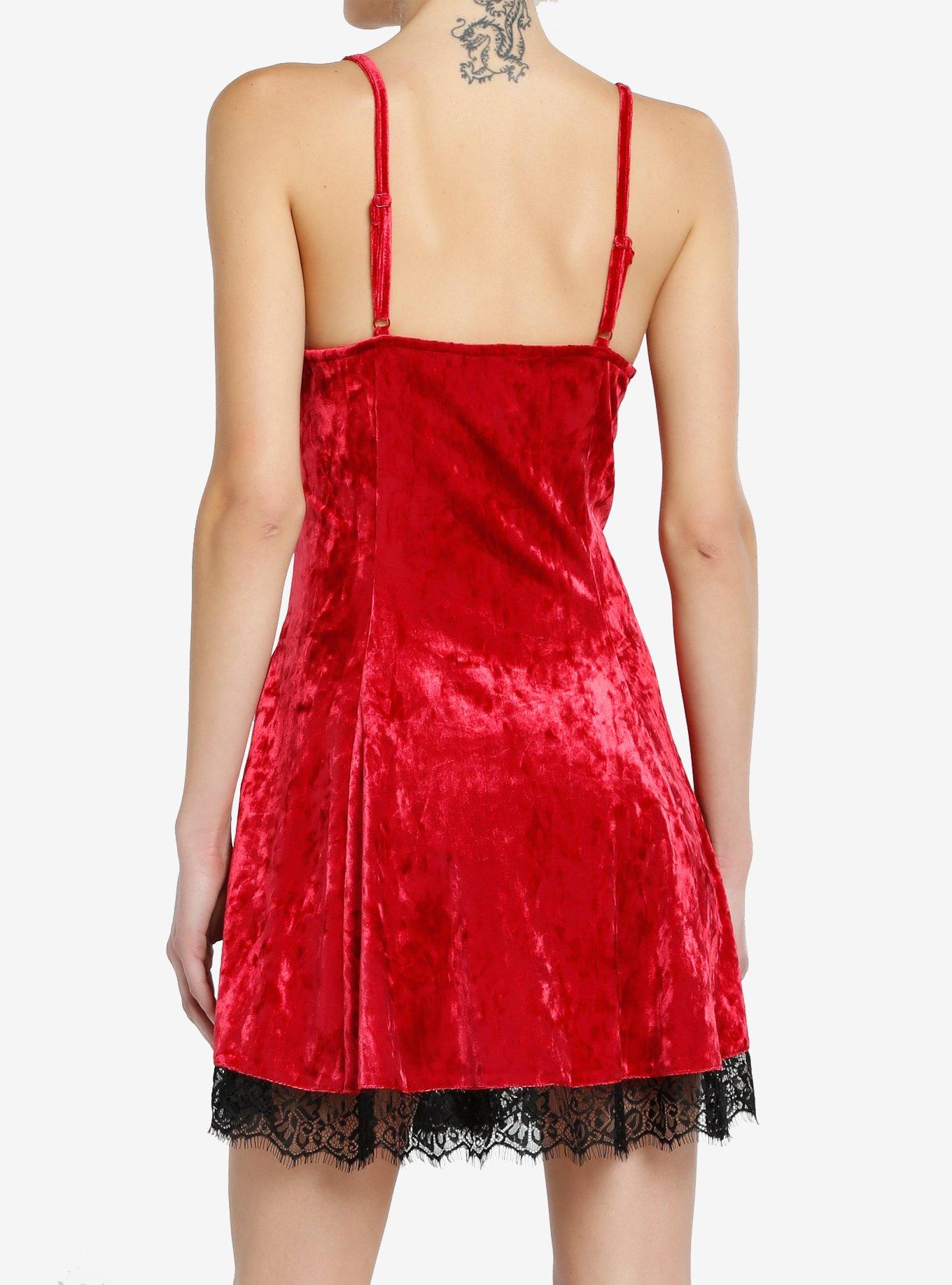 Social Collision Red Velvet Lace Slip Dress, BLACK, alternate