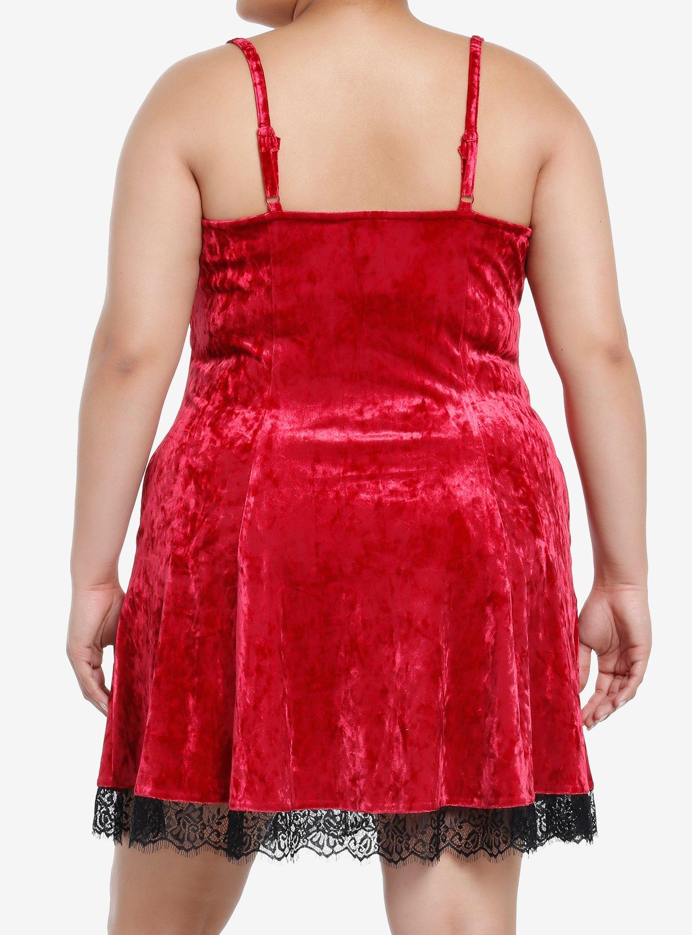 Social Collision Red Velvet Lace Slip Dress Plus Size, BLACK, alternate