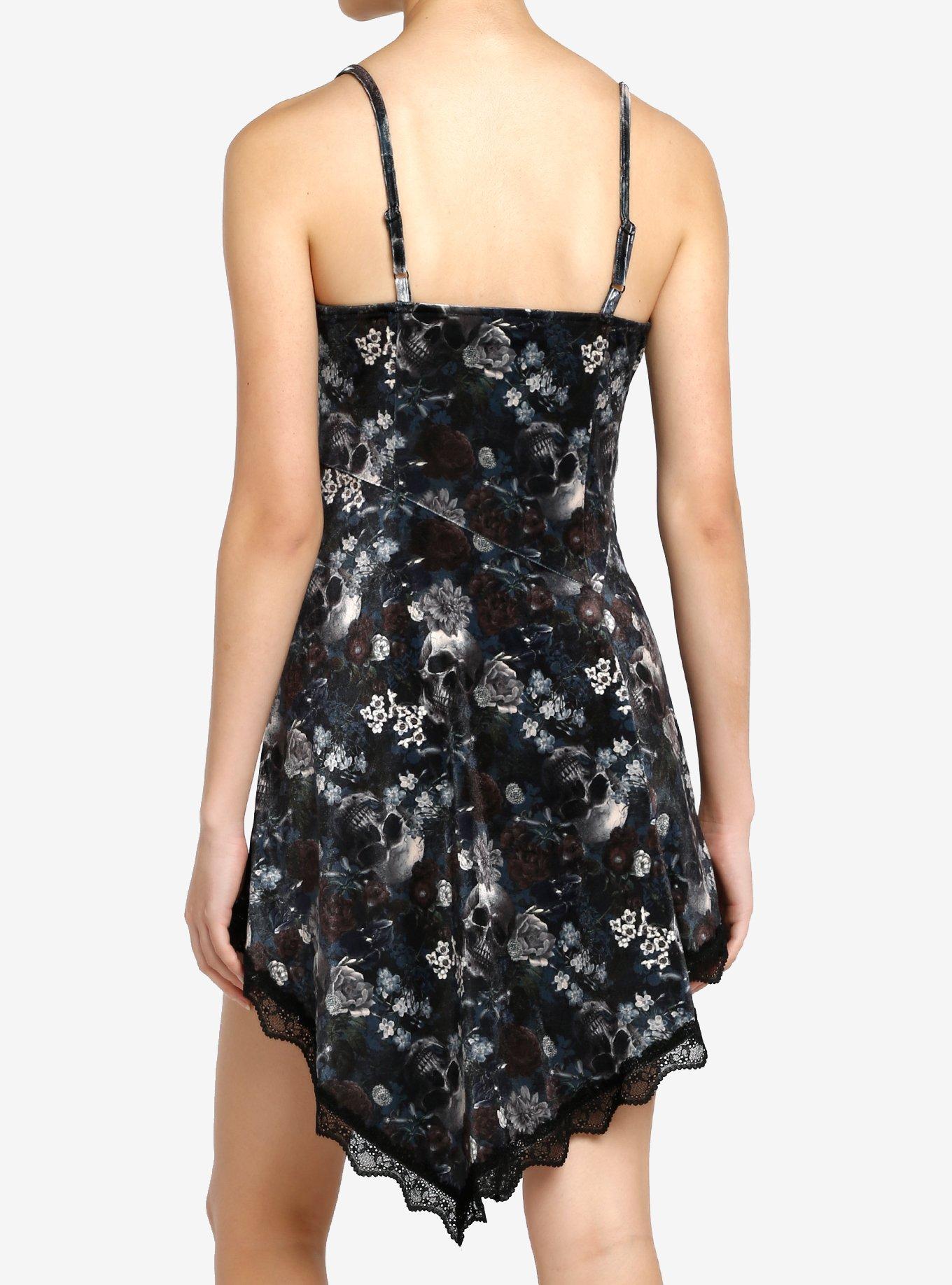 Thorn & Fable Floral Skulls Asymmetrical Dress, PURPLE, alternate