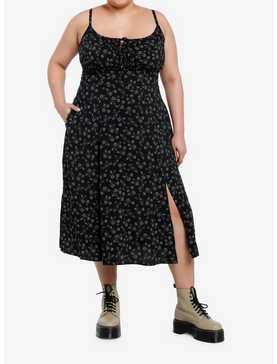 Thorn & Fable Black & Green Floral Midi Dress Plus Size, , hi-res