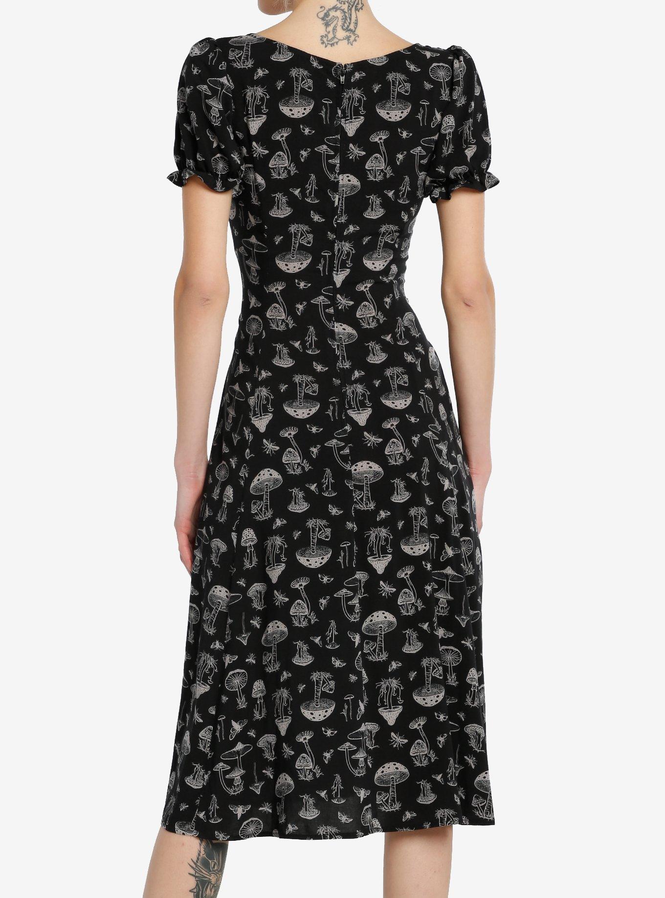 Thorn & Fable Black & Grey Mushroom Puff Sleeve Maxi Dress, GREY, alternate