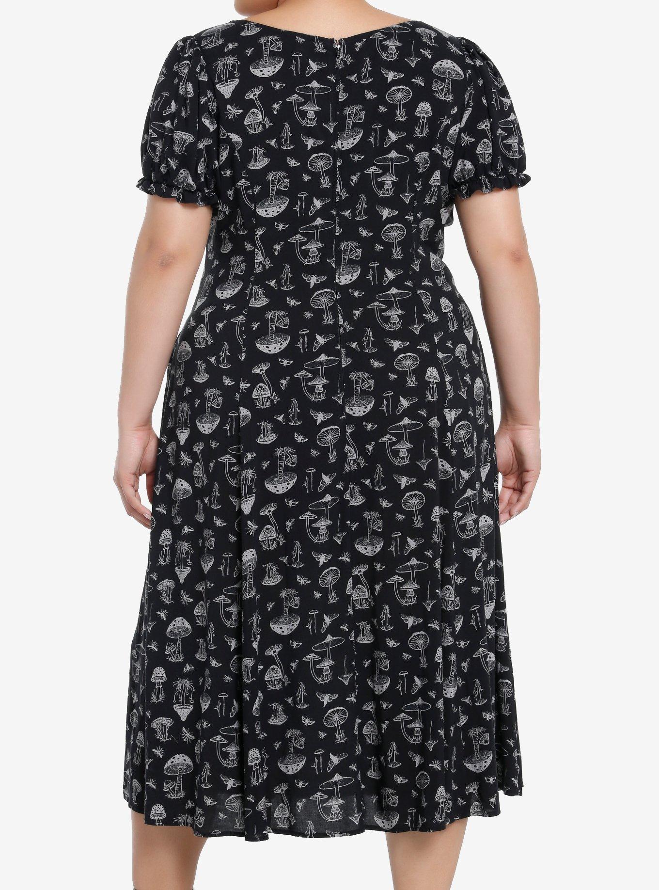 Thorn & Fable Black & Grey Mushroom Puff Sleeve Maxi Dress Plus Size, GREY, alternate