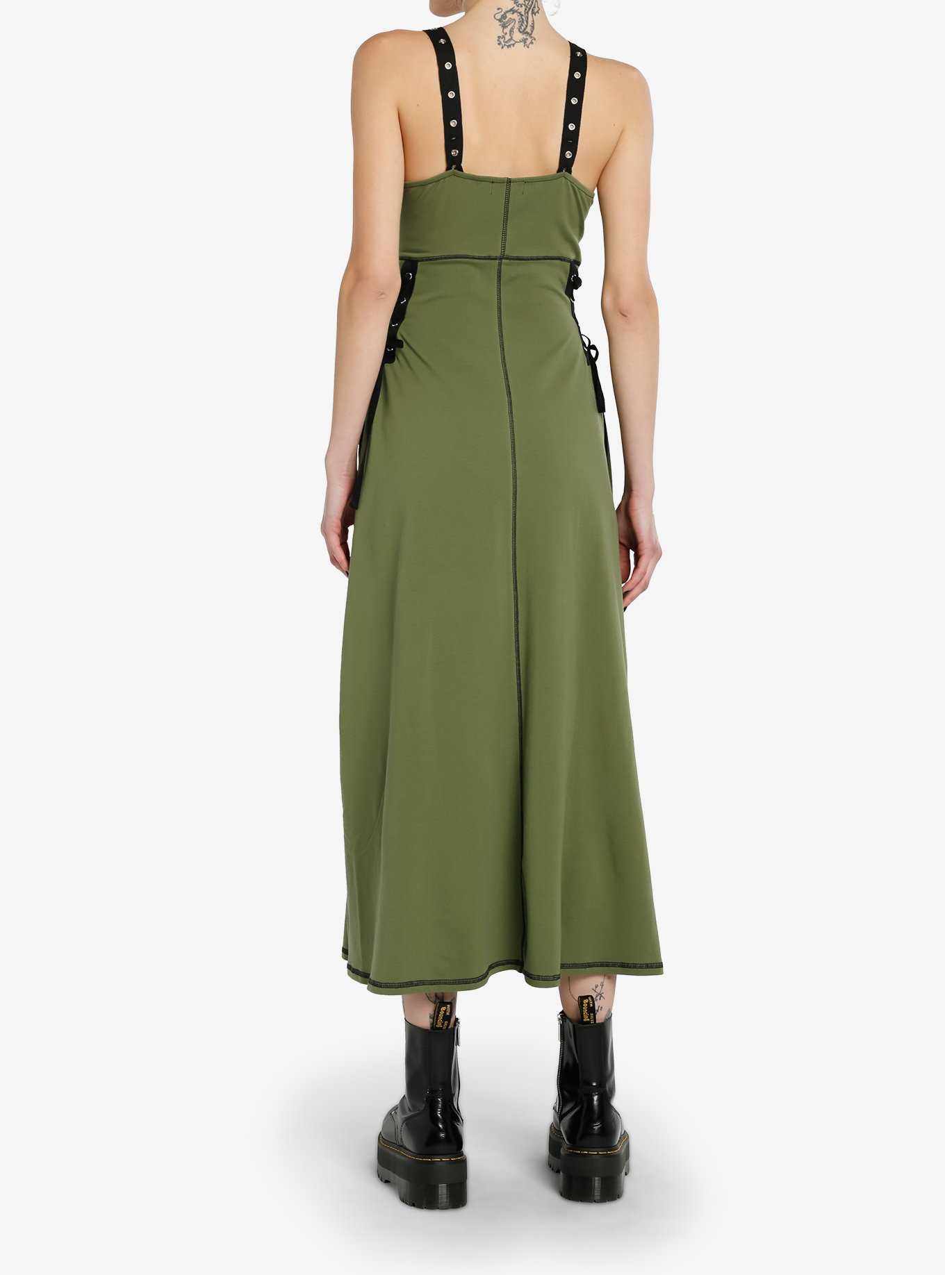Social Collision® Green & Black Lace-Up Midaxi Dress, , hi-res