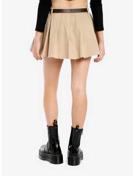 Social Collision Khaki Belted Low-Rise Pleated Mini Skirt, , hi-res