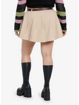 Social Collision Khaki Belted Low-Rise Pleated Mini Skirt Plus Size, , hi-res