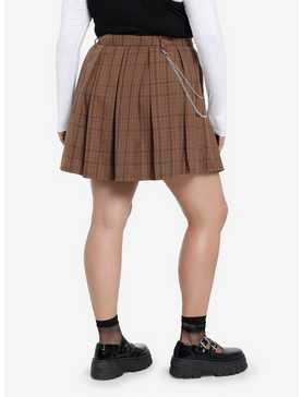 Social Collision Brown Plaid Chain Pleated Skirt Plus Size, , hi-res