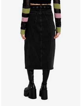 Social Collision Black Denim Belted Midi Skirt, , hi-res