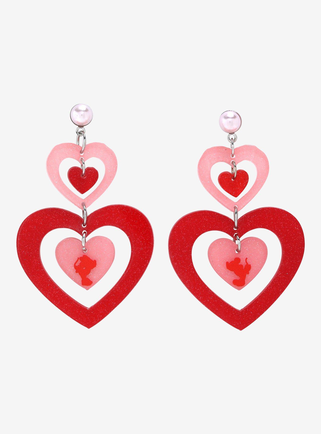Disney Minnie & Mickey Mouse Layered Heart Earrings - BoxLunch Exclusive, , alternate