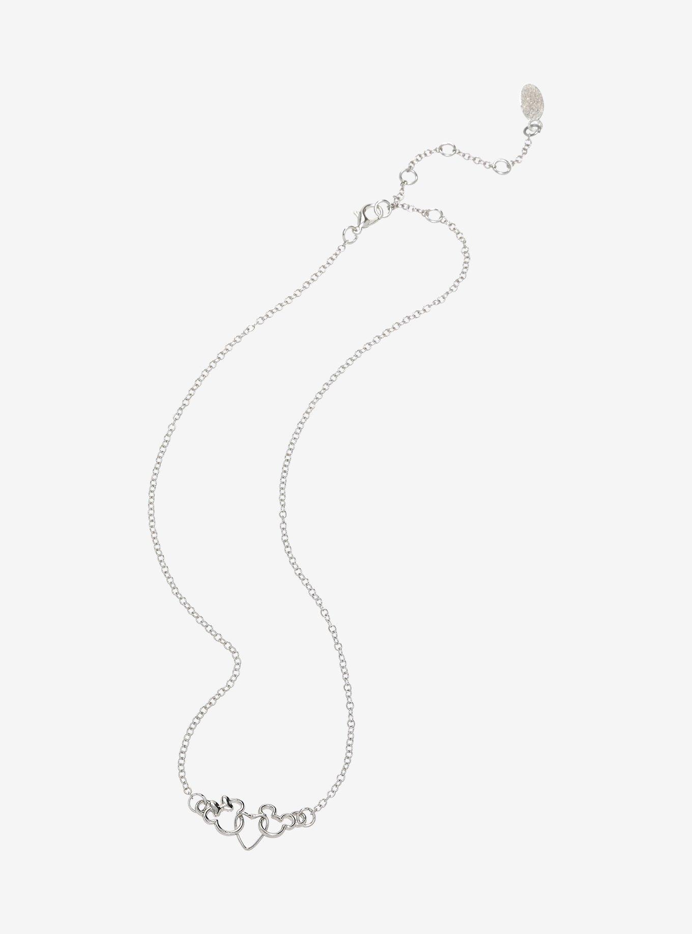 Disney Mickey & Minnie Mouse Silhouette Heart Necklace - BoxLunch Exclusive, , alternate