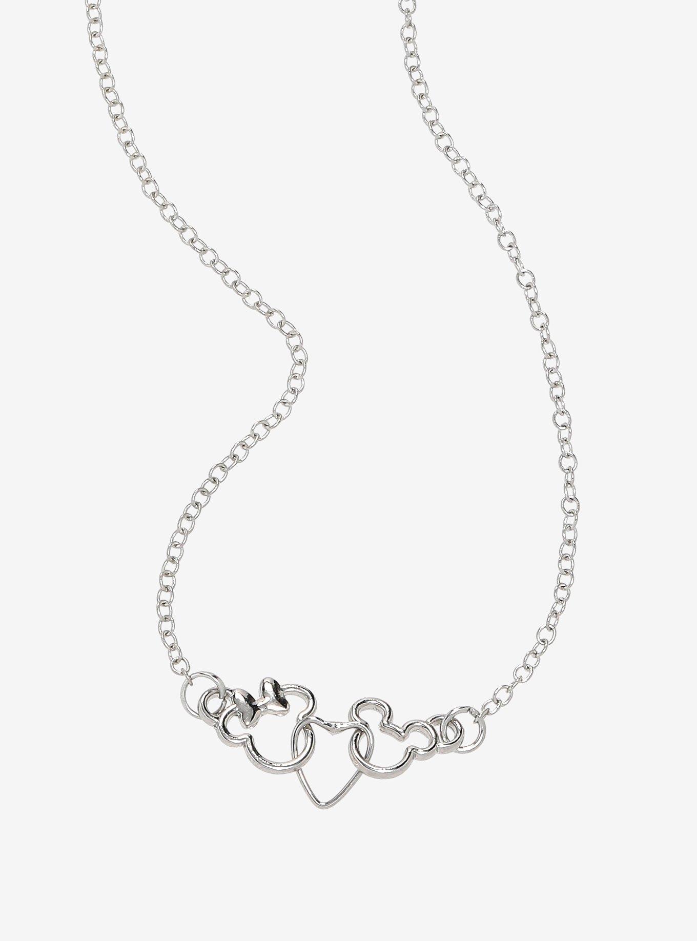 Disney Mickey & Minnie Mouse Silhouette Heart Necklace - BoxLunch Exclusive, , alternate