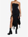 Black Ruffle Slit Strapless Maxi Dress, BLACK, alternate