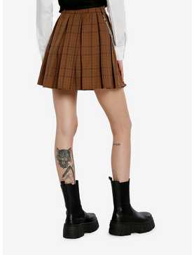 Social Collision Brown Plaid Chain Pleated Skirt, , hi-res
