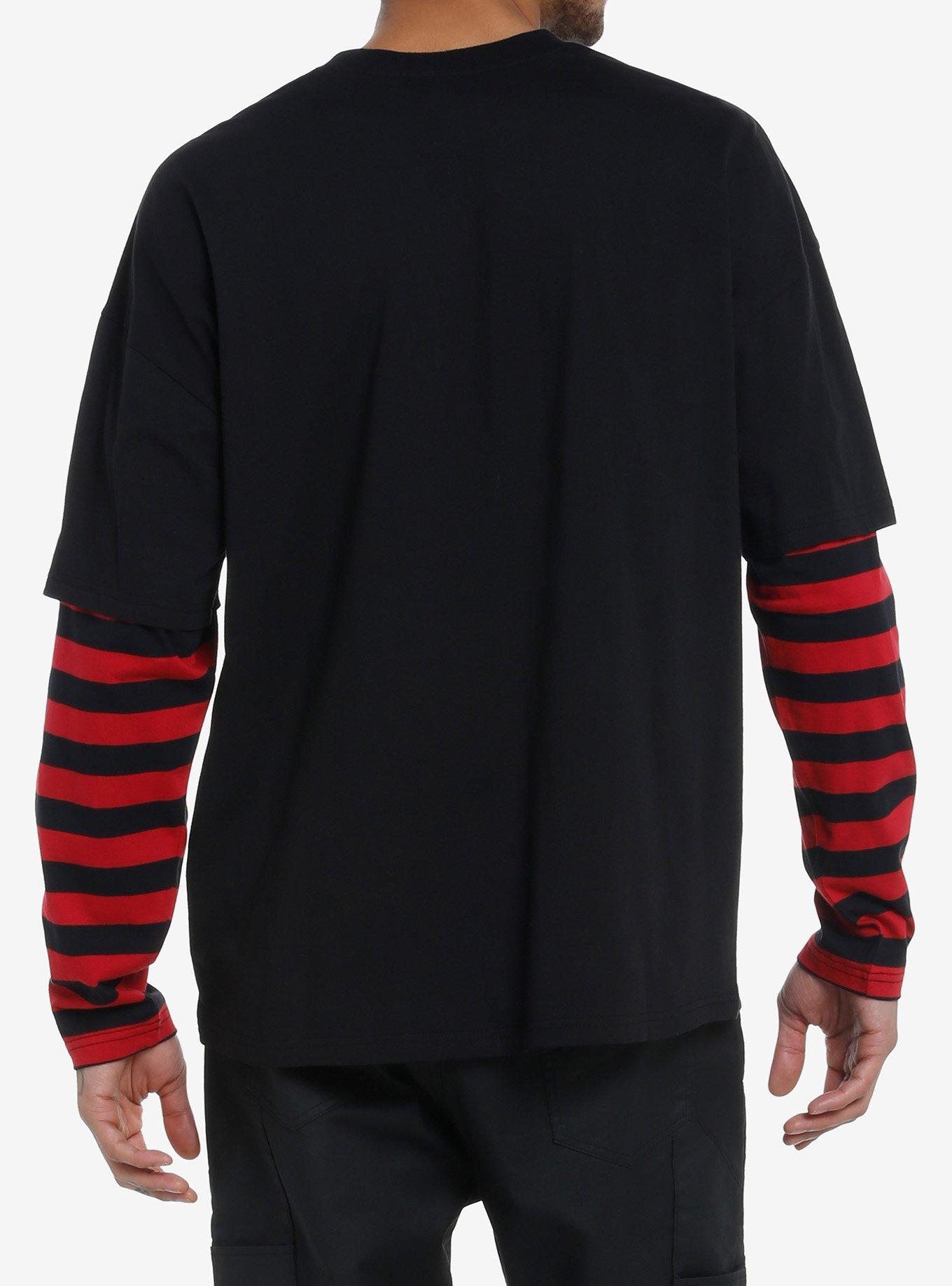 Social Collision® Tarnished Soul Angel Stripe Twofer Long-Sleeve T-Shirt, RED, alternate