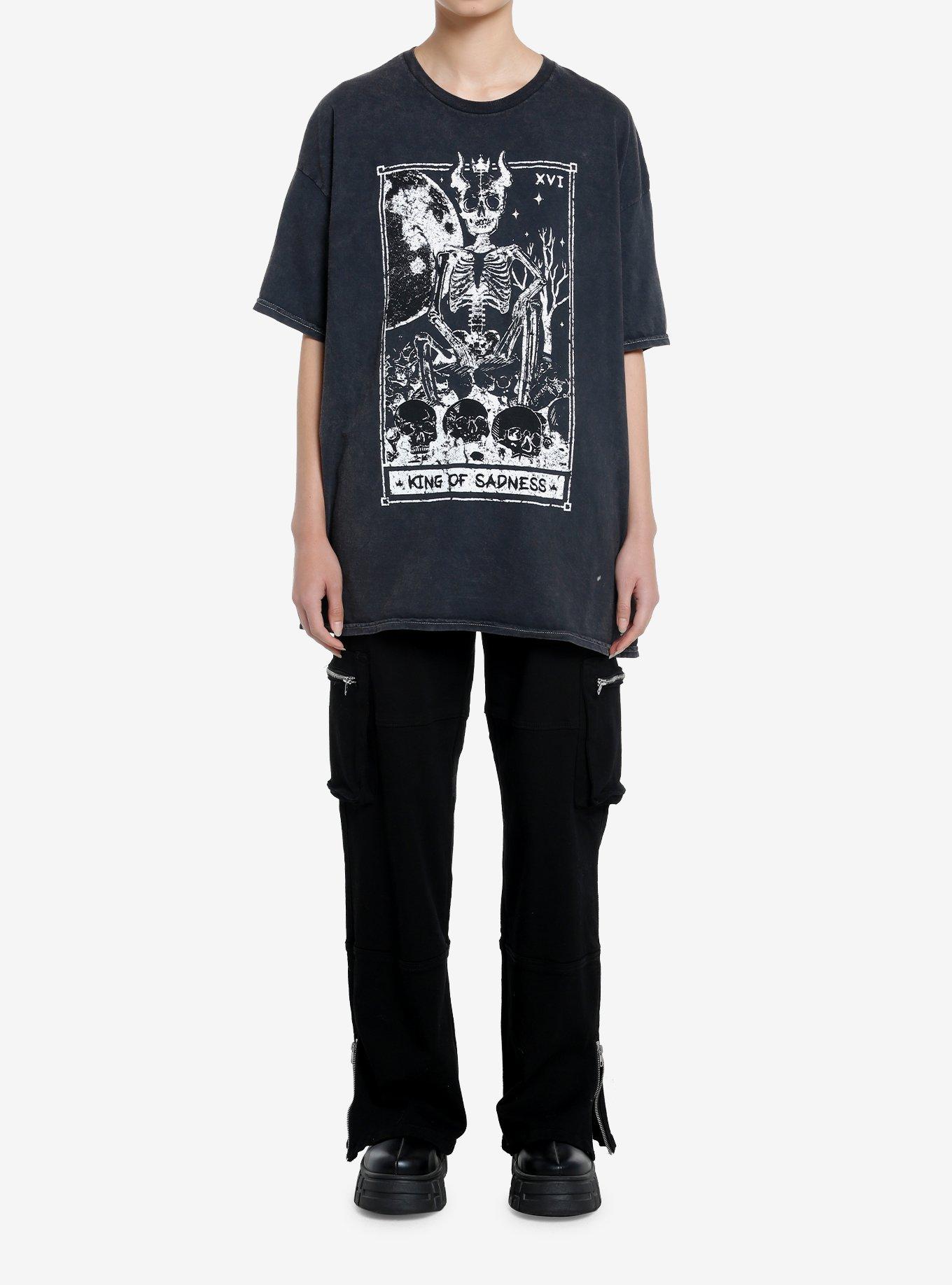 King Of Sadness Skeleton Tarot Card Girls Oversized T-Shirt, , hi-res