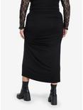 Cosmic Aura Black Ruched Midi Skirt Plus Size, BLACK, alternate