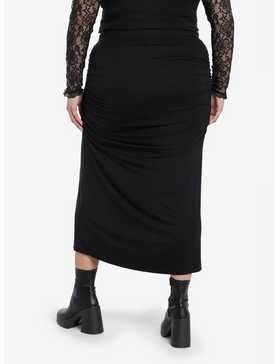 Cosmic Aura Black Ruched Midi Skirt Plus Size, , hi-res