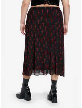Social Collision Black & Red Dagger Mesh Midi Skirt Plus Size, , hi-res