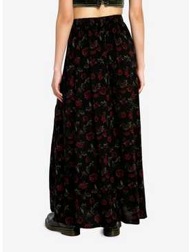 Thorn & Fable Dark Red Rose Lace-Up Maxi Skirt, , hi-res