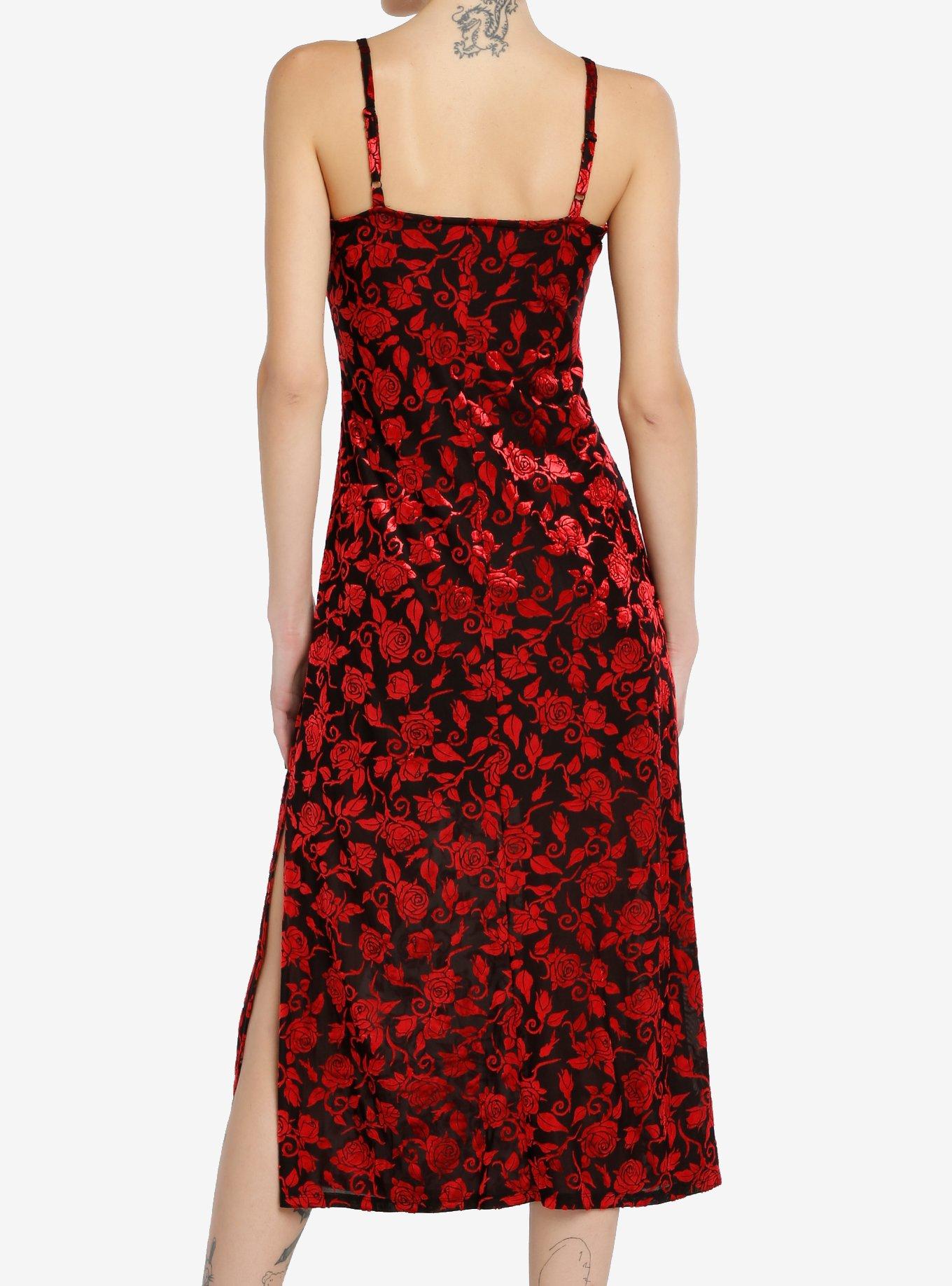 Social Collision Black & Red Roses Velvet Midaxi Dress, BLACK, alternate