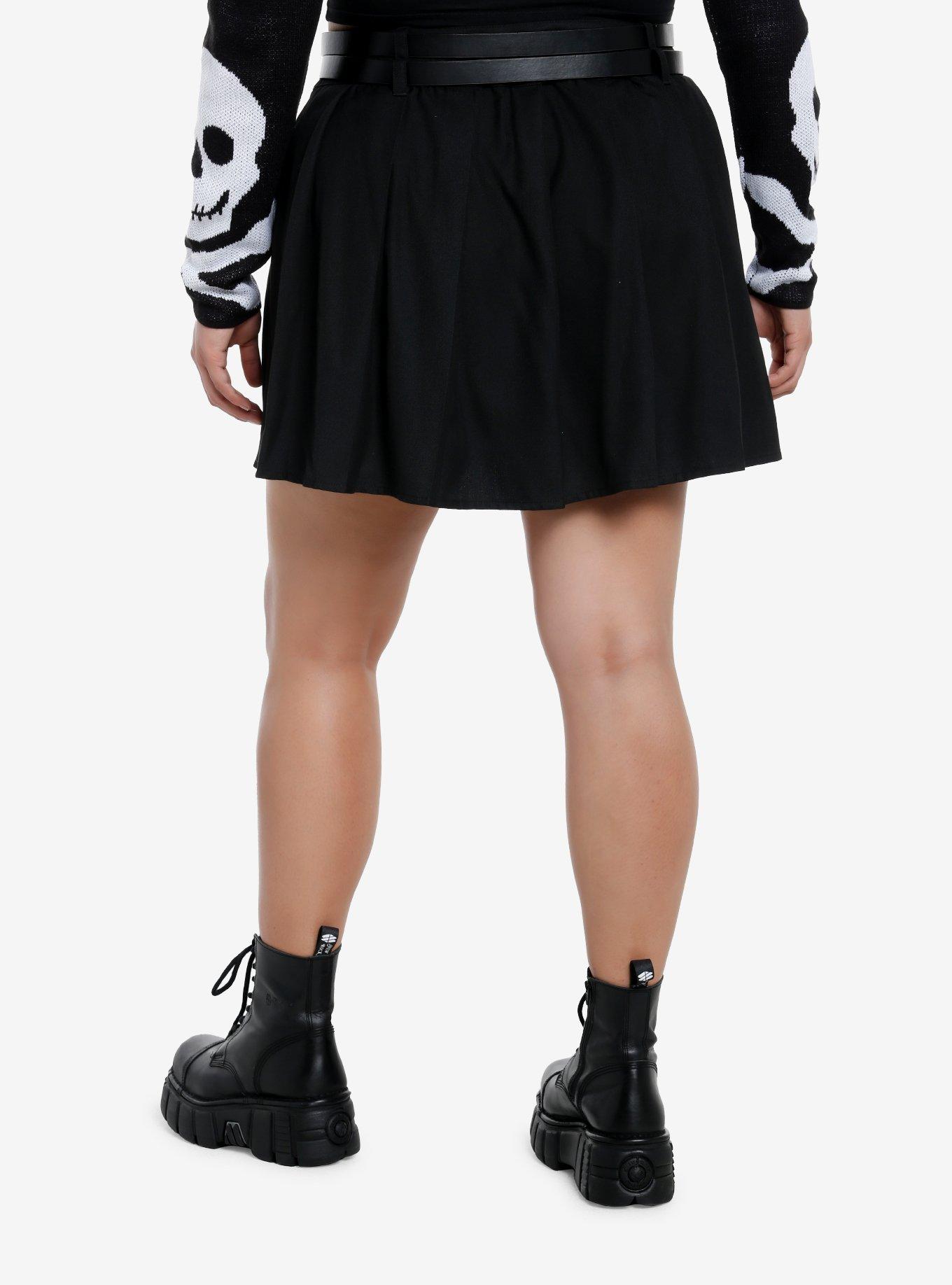 Social Collision Double Belt Pleated Skirt Plus Size, BLACK, alternate