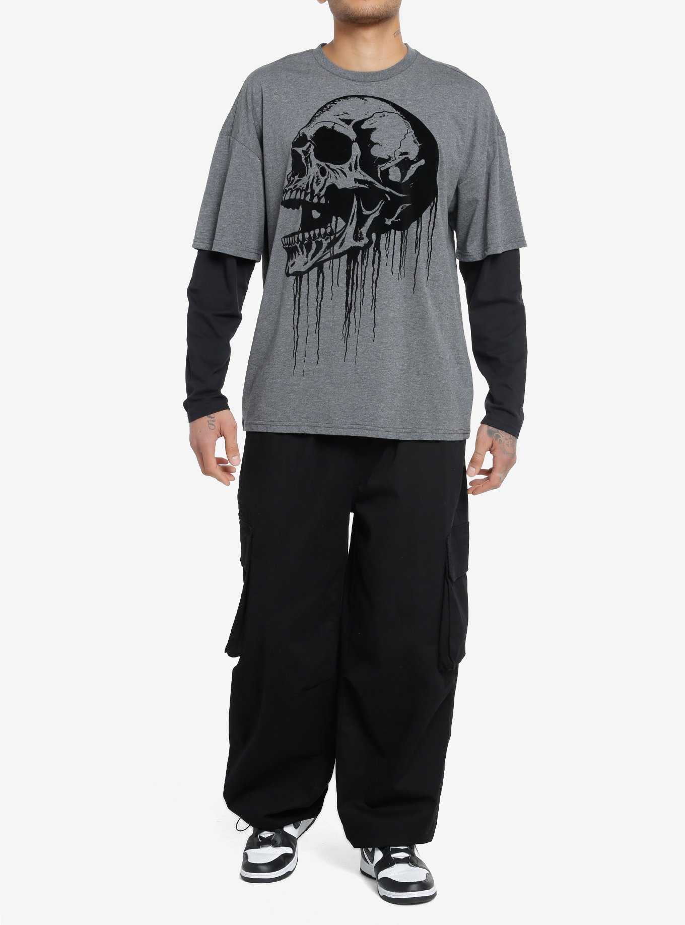 Social Collision® Dripping Skull Flocked Twofer Long-Sleeve T-Shirt, , hi-res