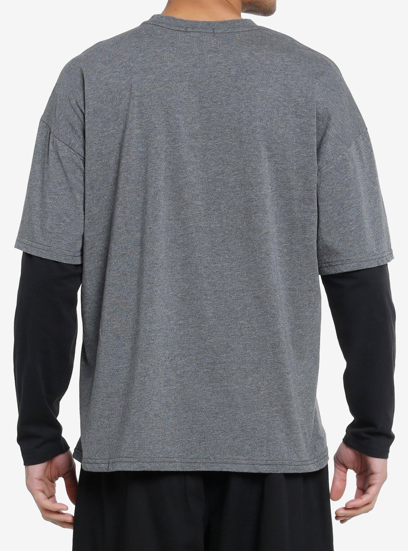 Social Collision&reg; Dripping Skull Flocked Twofer Long-Sleeve T-Shirt, GREY, alternate