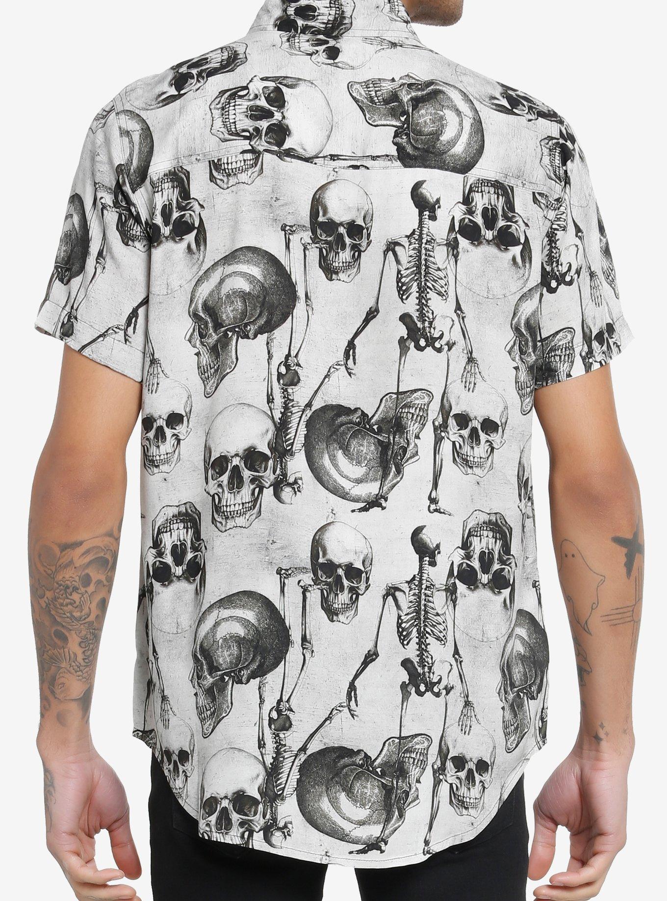 Cosmic Aura Skeletons & Skulls Woven Button-Up, GREY, alternate