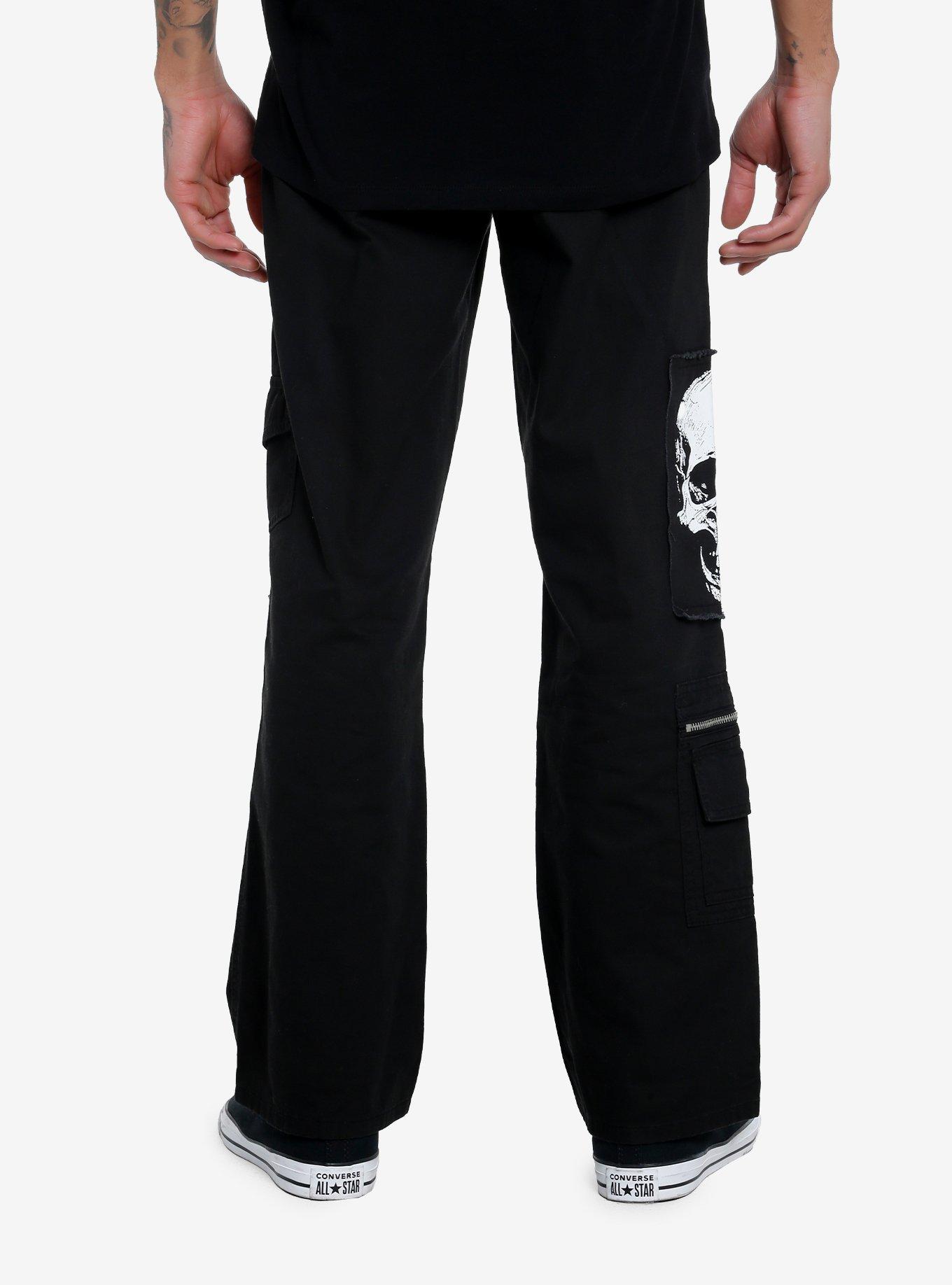 Black Skull Patch Carpenter Pants, , hi-res