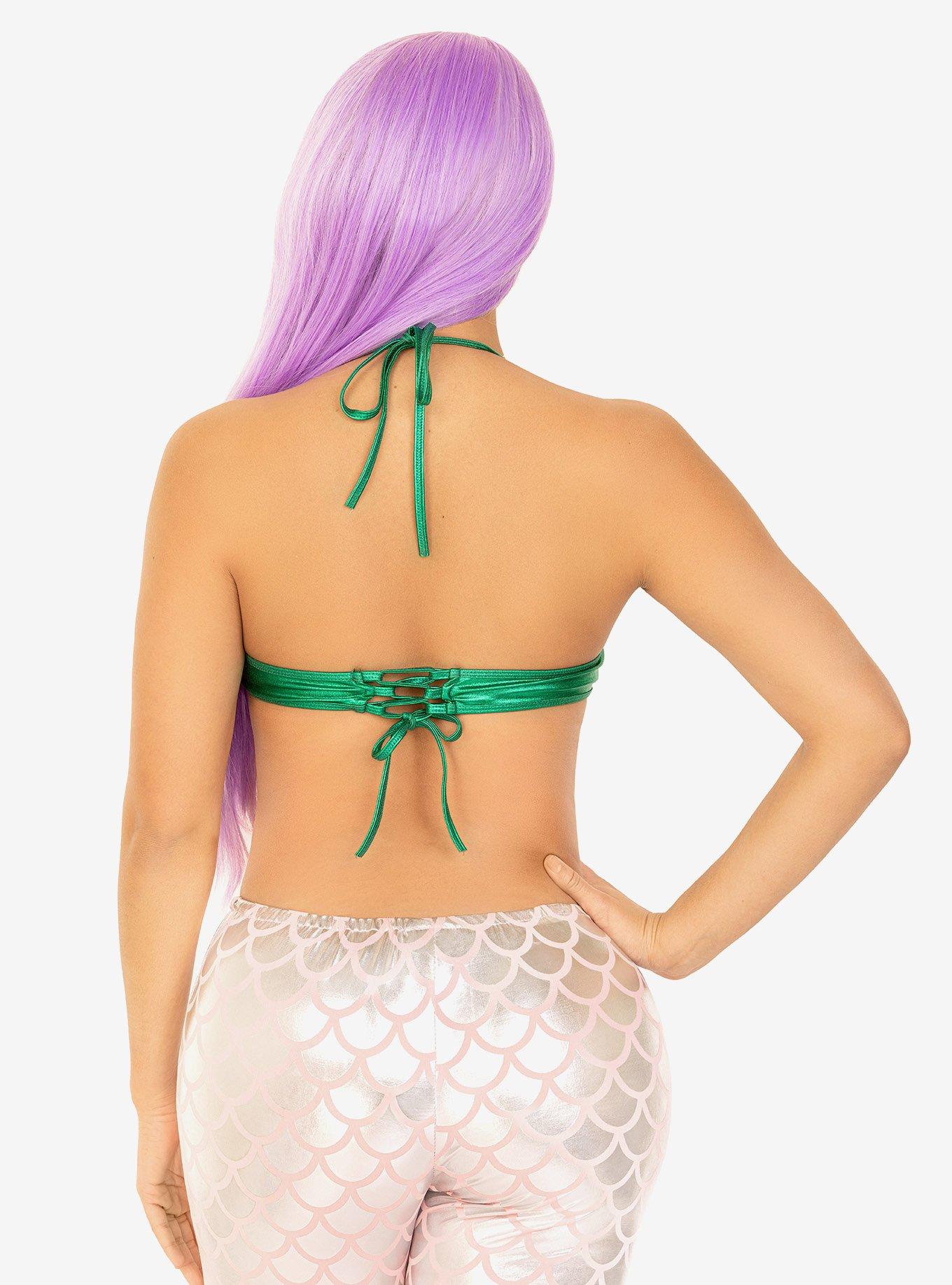 Mermaid Shell Bra Top Costume Green, GREEN, alternate