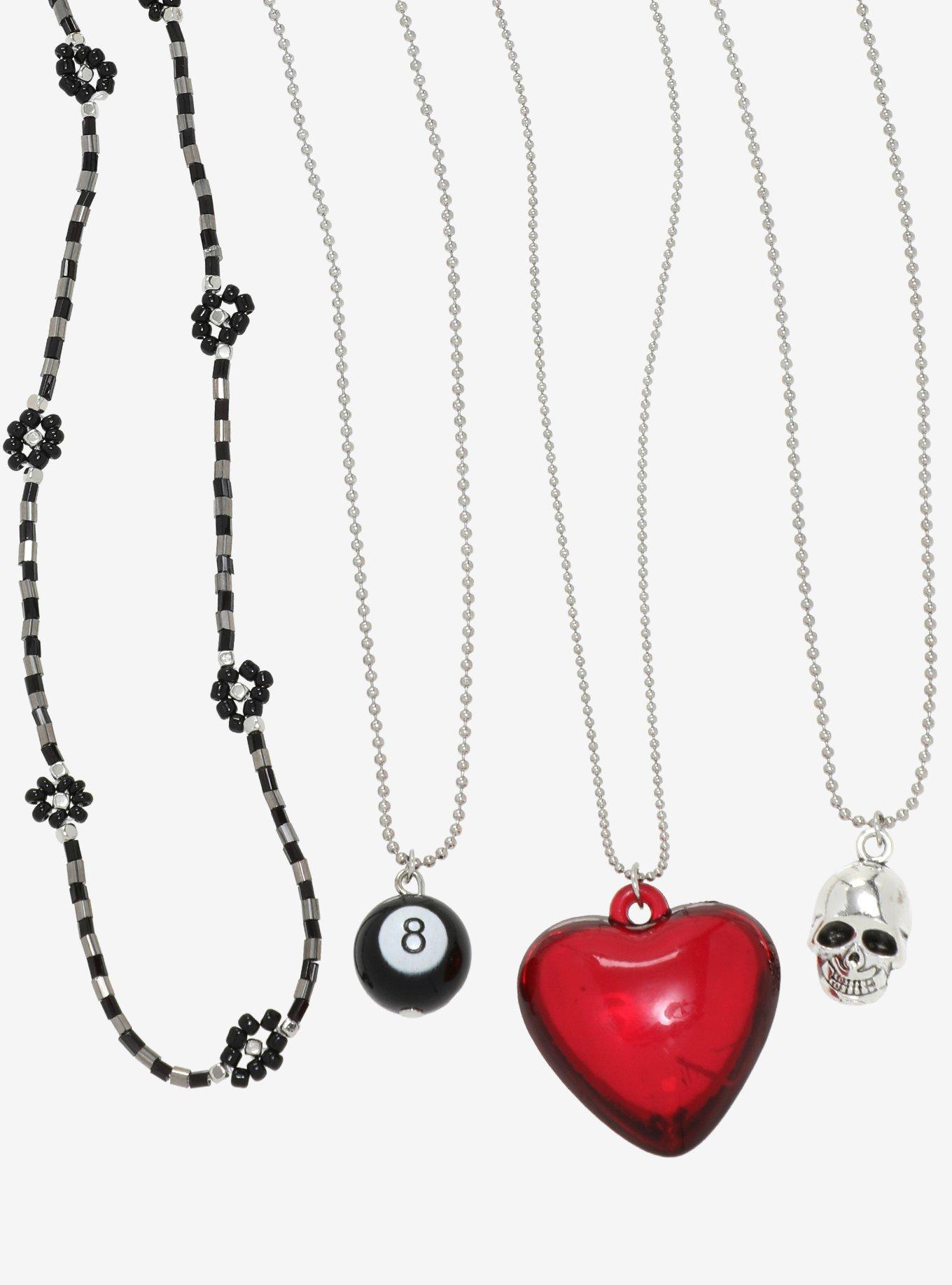 Social Collision 8 Ball Skull Heart Necklace Set